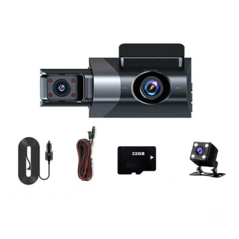 מצלמת רכב מובנית - עדשה כפולה עם מצלמה אחורית מובנית
