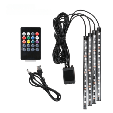 Tiras LED interiores para coche – Control remoto e instalación fácil