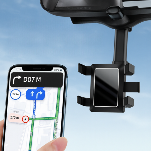 Support Téléphone Voiture — Fixation Sur Rétroviseur Et Ajustable