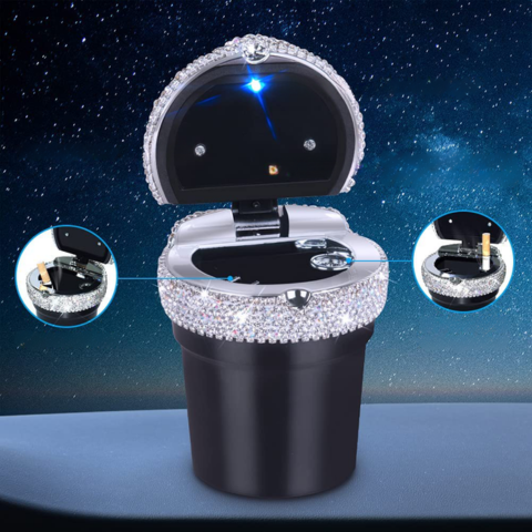 Mini cenicero brillante para coche - Diseño elegante y cierre a prueba de humo