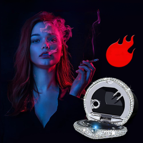 Mini cenicero brillante para coche - Diseño elegante y cierre a prueba de humo